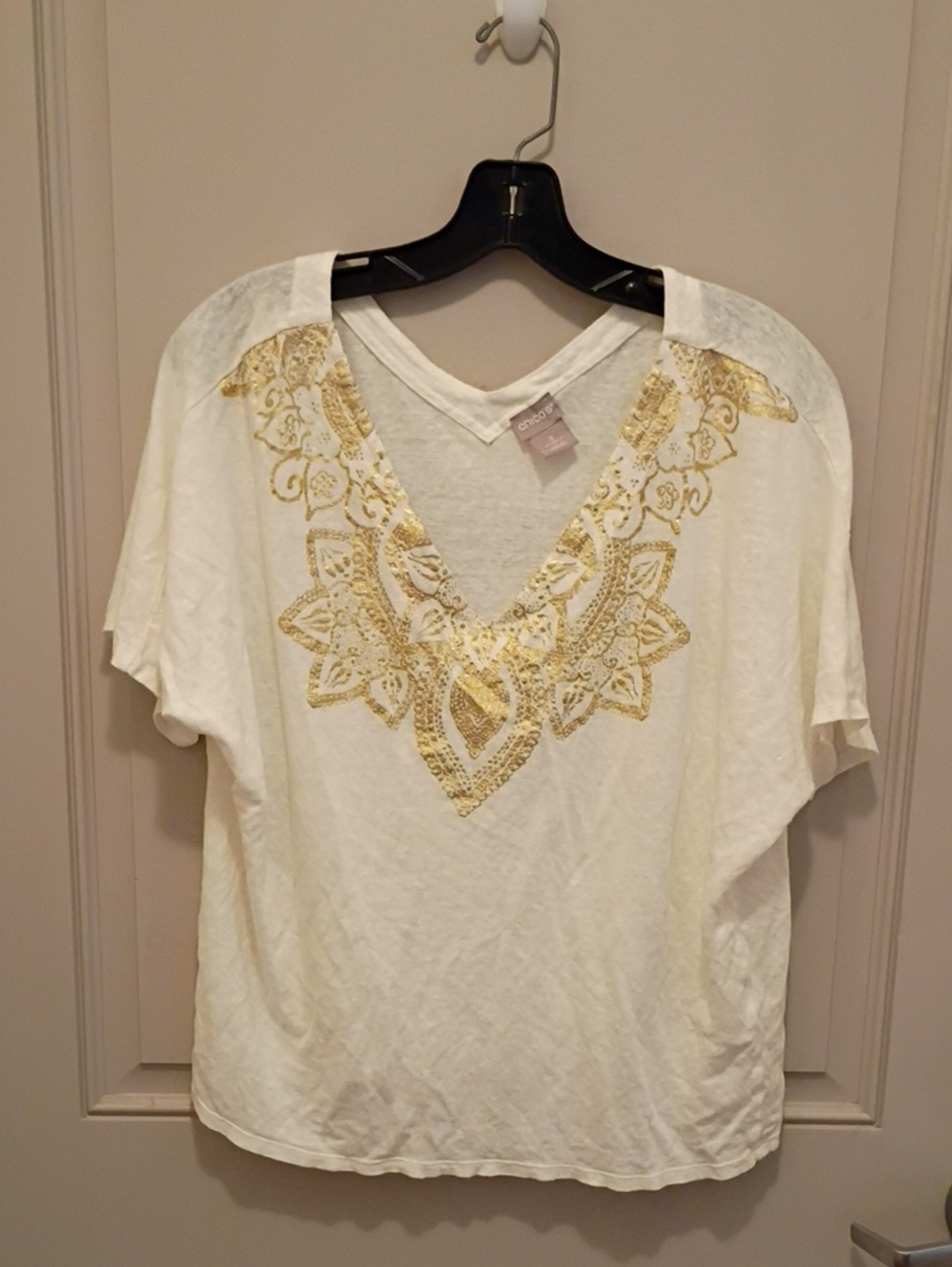Chico's Size 3(XL) 100%Linen Vneck Tshirt